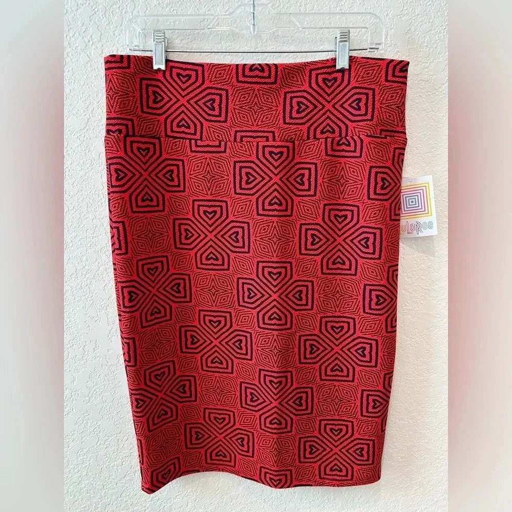 LuLaRoe Cassie Skirt Red and Navy Pencil Skirt
